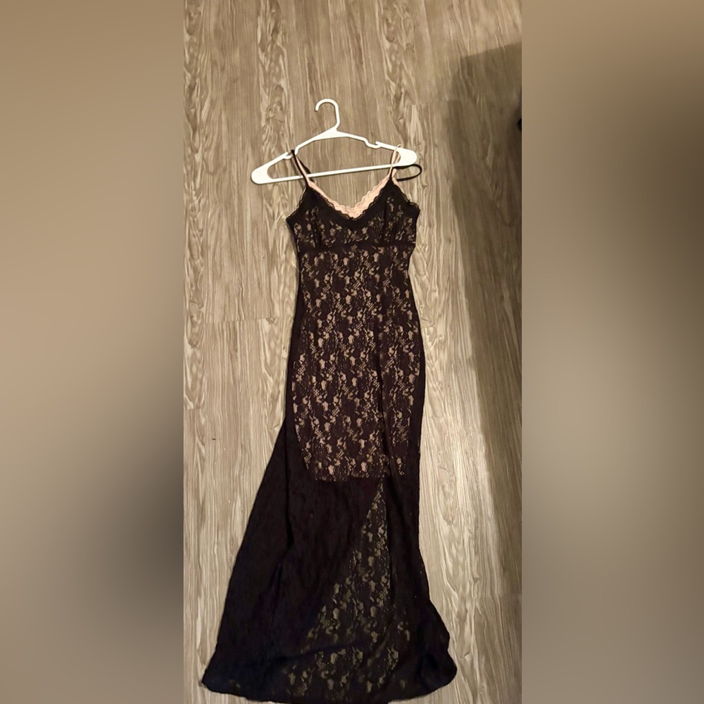 Black Lace Dress with Nude Lining - Women's Dresses